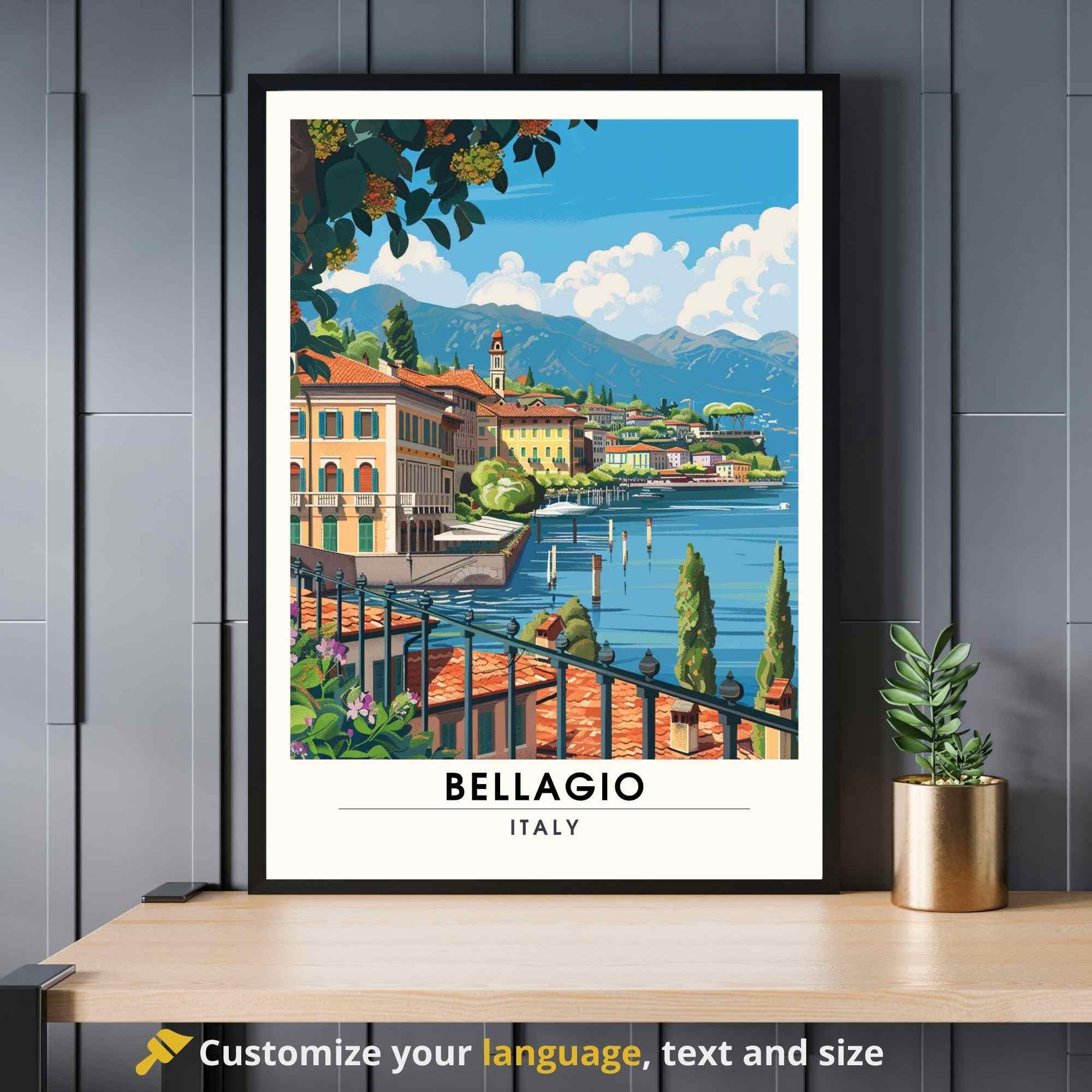 Affiche Bellagio | Impression de voyage Bellagio, italie | Affiche de voyage Lac de Côme