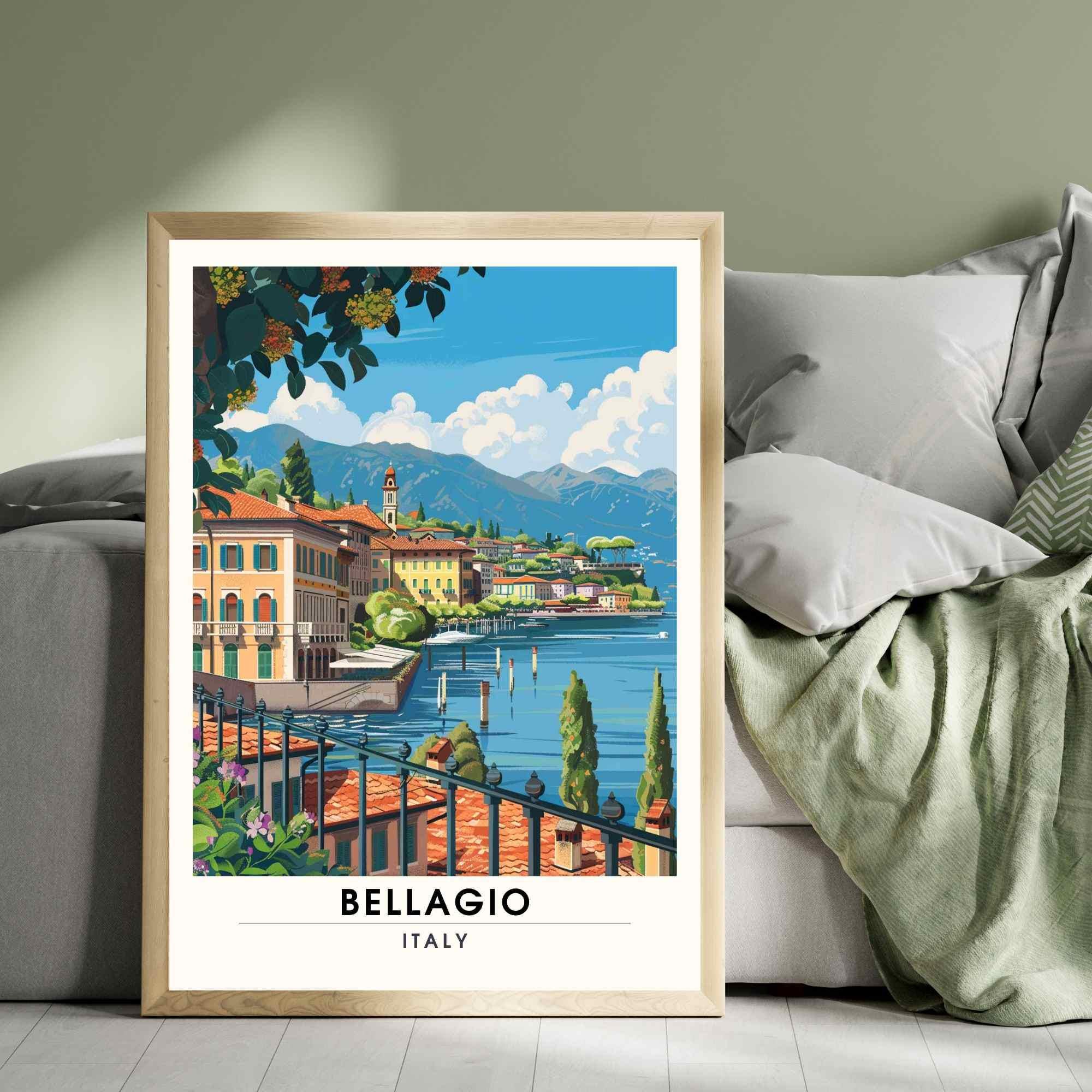 Affiche Bellagio | Impression de voyage Bellagio, italie | Affiche de voyage Lac de Côme
