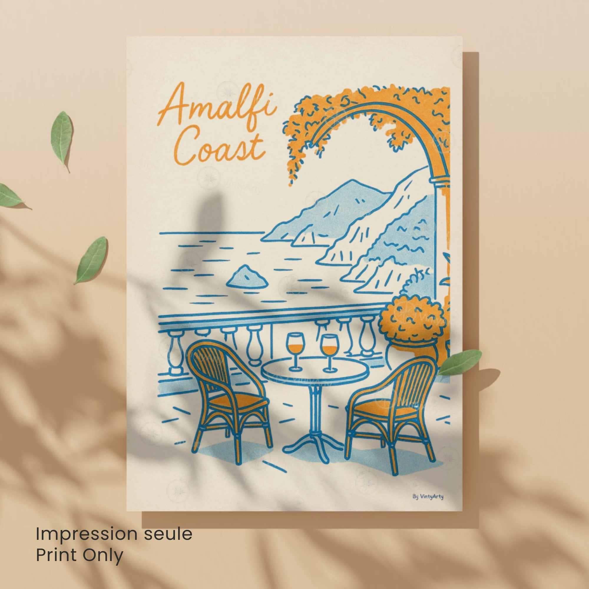 Affiche Côte Amalfitaine | Poster Vintage Italie | Illustration Rétro Amalfi